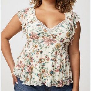 Flutter Sleeve Fit & Flare Mesh Top